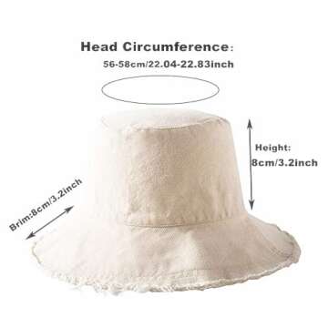 Bucket-Hat-Distressed Sun-Protection Washed-Cotton Beach-Sun-Hat - Summer-Wide-Brim(3.2inch Brim) Be...