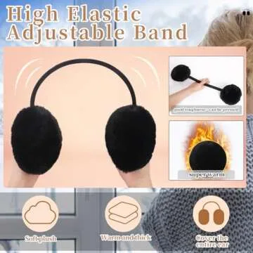 Lainlight Ear Muffs Winter Women Girls Adjustable Faux Fur Ear Warmers Comfy Cute Fuzzy Earmuffs (Black)