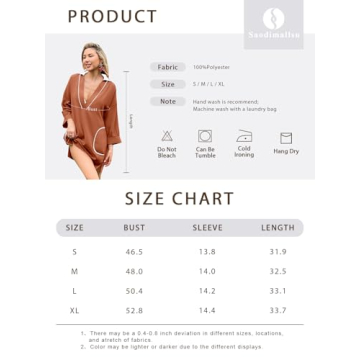 Saodimallsu Womens V Neck Swimsuit Coverup 3/4 Sleeve Collar Color Block Oversized Cover ups Mini Beach Dress with Pockets