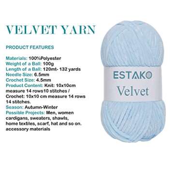 Estako Velvet Chenille Blanket amigurumi Yarn for Crocheting and Knitting Super Bulky 100 gr (132 yd...