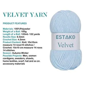 Estako Velvet Chenille Blanket amigurumi Yarn for Crocheting and Knitting Super Bulky 100 gr (132 yd...