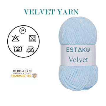 Estako Velvet Chenille Blanket amigurumi Yarn for Crocheting and Knitting Super Bulky 100 gr (132 yds) (1220 - Blue)