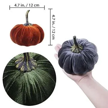 Set of 8 Faux Rustic Harvest Decorative Pumpkins Velvet Foam Pumpkins Fabric Pumpkins in Orange Gold Olive Gray for Fall Autumn Wedding Centerpiece Halloween Thanksgiving Mantel Table Kitchen Decor