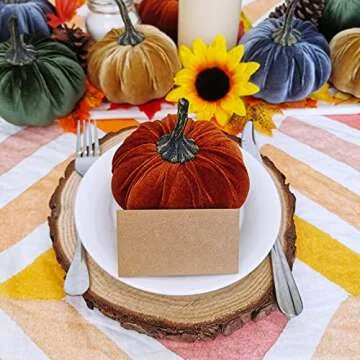 Set of 8 Faux Rustic Harvest Decorative Pumpkins Velvet Foam Pumpkins Fabric Pumpkins in Orange Gold Olive Gray for Fall Autumn Wedding Centerpiece Halloween Thanksgiving Mantel Table Kitchen Decor