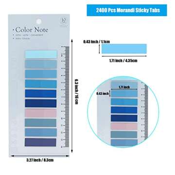 2400 Pcs Morandi Sticky Tabs, 12 Sheets Sticky Index Tabs, Book Tabs, Page Markers, Colorful Book An...