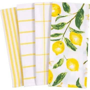 KAF Home Pantry Lemons All Over Kitchen Dish Towel Set of 4 - Eco-Friendly Cotton, 18 x 28 inches