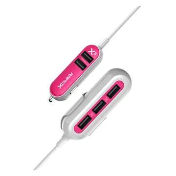 RapidX X5 Car Charger with 5 USB Ports - Pink