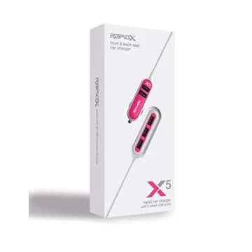 RapidX X5 Car Charger with 5 USB Ports - Pink