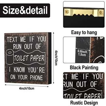 Yulejo 3 Pcs Funny Bathroom Signs Farmhouse Restroom Accessories Rustic Wood Bathroom Decorations Bl...