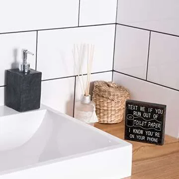 Yulejo 3 Pcs Funny Bathroom Signs Farmhouse Restroom Accessories Rustic Wood Bathroom Decorations Black and White Wall Art Shelf Toilet Decor Wooden Box Signs for Home(Vivid Style)