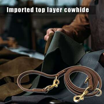 Hands Free Leather Dog Leash 8ft，Durable Genuine Leather Multi Function Dog Leashes，Strong Leath...