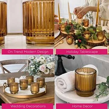 Kate Aspen Vintage Amber Glass Tealight Holders Set of 6