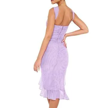 VNIRA Open Back Dress for Women Ruffle Bodycon Tank Ruched Sexy Y2K Mermaid High Slit Cocktail Formal Midi Dresses Purple