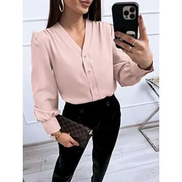 Women's Elegant Silk Button Down Blouse - Business Casual A-Pink