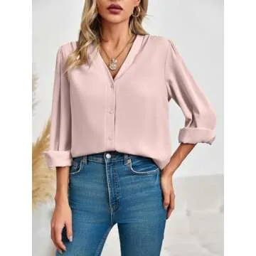 Women's Elegant Silk Button Down Blouse - Business Casual A-Pink