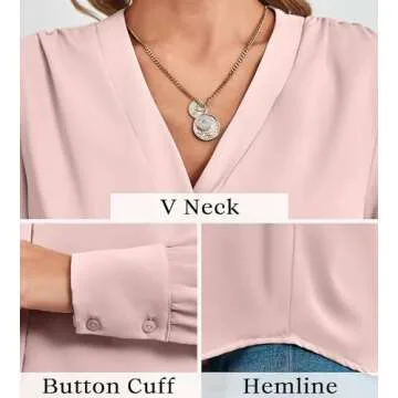 Women's Elegant Silk Button Down Blouse - Business Casual A-Pink