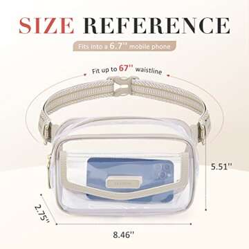 ECOSUSI Clear Fanny Pack Clear Bag Stadium Approved Clear Concert Purse Small Plastic PVC Clear Belt Bag Stadium Bags for Women with Guitar Strap, Khaki