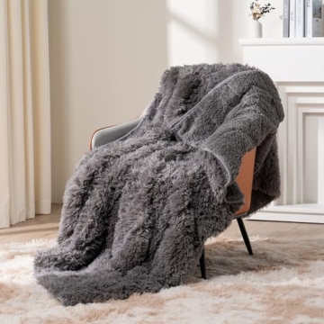 Topblan Faux Fur Weighted Blanket Twin Size 15 lbs, Soft Plush Sherpa Blanket for Deep Sleep, Grey, ...