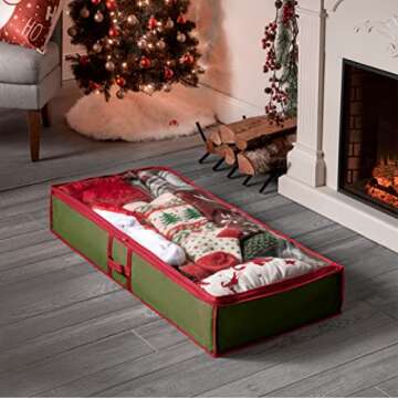 Zober Non Woven Under-Bed Christmas Gift wrap Storage & Decoration Bag PVC Cover, Slim Compact Wrapping paper Holiday Storage, Reinforced Handles for Easy Carrying