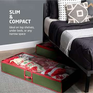 Zober Non Woven Under-Bed Christmas Gift wrap Storage & Decoration Bag PVC Cover, Slim Compact Wrapping paper Holiday Storage, Reinforced Handles for Easy Carrying