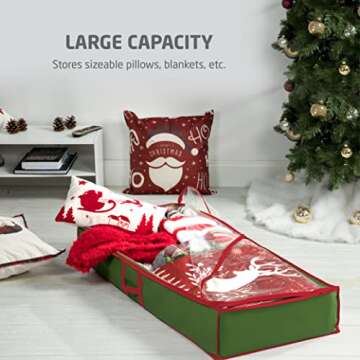 Zober Non Woven Under-Bed Christmas Gift wrap Storage & Decoration Bag PVC Cover, Slim Compact Wrapping paper Holiday Storage, Reinforced Handles for Easy Carrying