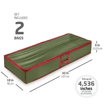 Zober Non Woven Under-Bed Christmas Gift wrap Storage & Decoration Bag PVC Cover, Slim Compact Wrapping paper Holiday Storage, Reinforced Handles for Easy Carrying