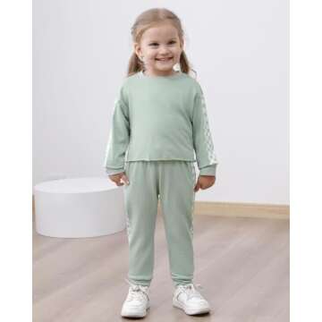 SANMIO Little Girls Clothes 18-24 Months Girl Clothing Checkered Sweatshirts and Sweatpants Two Piec...