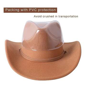 Lanzom Women Men Retro Felt Wide Brim Western Cowboy Cowgirl Hat Dress Up Hat with Wind Lanyard (Coffee,Medium)