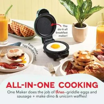 DASH Multimaker Mini System - Waffle Maker with Six 4” Removable Plates: Waffle Iron & Griddle, 4-in-1 Mini Waffle Maker for Kids and Families – Nonstick Surface, Just Add Batter (Aqua)
