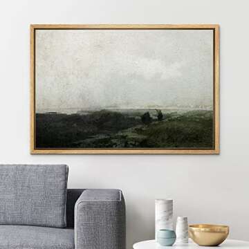 SIGNLEADER Framed Canvas Print Wall Art Dark Green Forest on Overcast Day Scenic Wilderness Illustra...