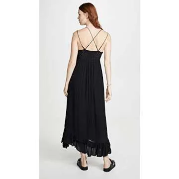 Free People Adella Sleeveless Maxi Slip Dress for Women - Plunging V-Neckline and Strappy Detail at Back with Adjustable Spaghetti Straps Black XS One Size