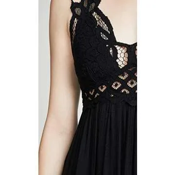 Free People Adella Sleeveless Maxi Slip Dress for Women - Plunging V-Neckline and Strappy Detail at Back with Adjustable Spaghetti Straps Black XS One Size