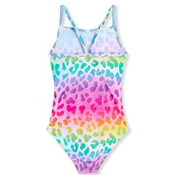 TENVDA Girls Swimsuits One Piece Swimwear for 6-7 Years Old Little Kids Rainbow Leopard Printed Swim...