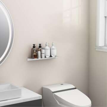 Danpoo Adhesive Floating Shelf for Wall Storage, Metal Wall Shelf for Bathroom/Living Room/Kitchen/Bedroom, Display Shelf for Collectibles(Silver, 16")