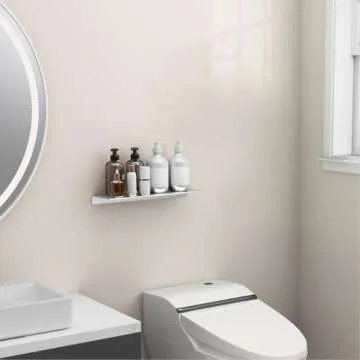 Danpoo Adhesive Floating Shelf for Wall Storage, Metal Wall Shelf for Bathroom/Living Room/Kitchen/Bedroom, Display Shelf for Collectibles(Silver, 16")