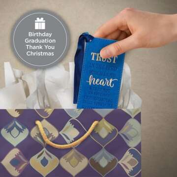 Christian Art Gifts Vegan Faux Leather Scripture Bookmark for Men: Trust In The Lord - Proverbs 3:5-6 Inspirational Bible Verse Heat-Debossed, Faith-Base Reading Book Accessory, Blue with Satin Tassel