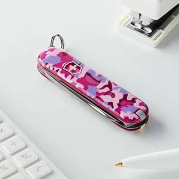 Victorinox Classic SD Alox Swiss Army Knife, Compact, 5 Functions, Swiss Made Pocket Knife with Small Blade, Screwdriver and Key Ring - Flamingo Party (Pink)
