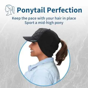 TrailHeads Women's Winter Ponytail Hat | Trucker Hat with Drop Down Ear Warmers | Quilted Hat - Black