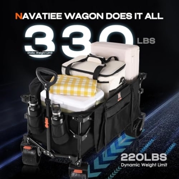 Navatiee Heavy Duty Folding Wagon with Big Wheels for Outdoors
