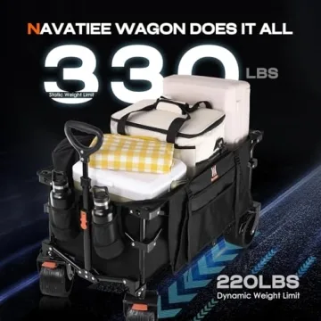 Navatiee Heavy Duty Folding Wagon with Big Wheels for Outdoors