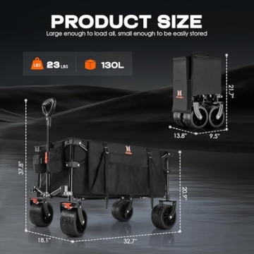 Navatiee Heavy Duty Folding Wagon with Big Wheels for Outdoors