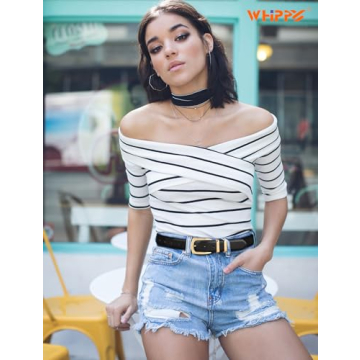 Stylish WHIPPY Women's Leather Belt with Gold Buckle