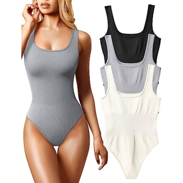 OQQ Women's 3 Piece Bodysuits Sexy Ribbed Sleeveless Square Neck Tank Tops Leotard 2025 Trendy Outfi...