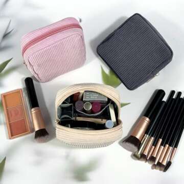 yqswstl Small Makeup Bag for Purse Mini Corduroy Cosmetics Bag Cute Cosmetic Pouch for Women with Po...