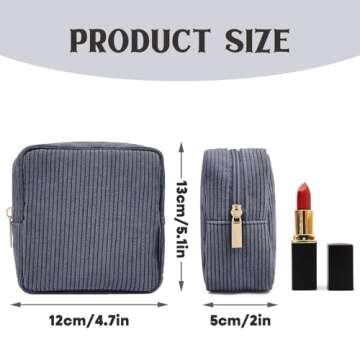 yqswstl Small Makeup Bag for Purse Mini Corduroy Cosmetics Bag Cute Cosmetic Pouch for Women with Pockets Black
