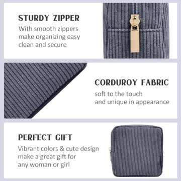 yqswstl Small Makeup Bag for Purse Mini Corduroy Cosmetics Bag Cute Cosmetic Pouch for Women with Pockets Black