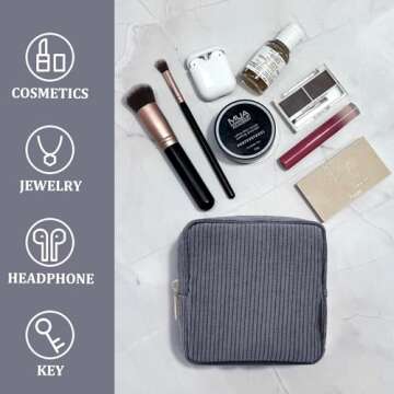 yqswstl Small Makeup Bag for Purse Mini Corduroy Cosmetics Bag Cute Cosmetic Pouch for Women with Pockets Black