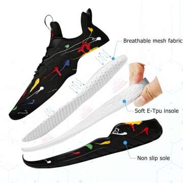Soulsfeng Mens Running Shoes Lightweight Breathable Fashion Stylish Sports Workout Gym Tennis Walking Black Sneakers for Men Size 11 US