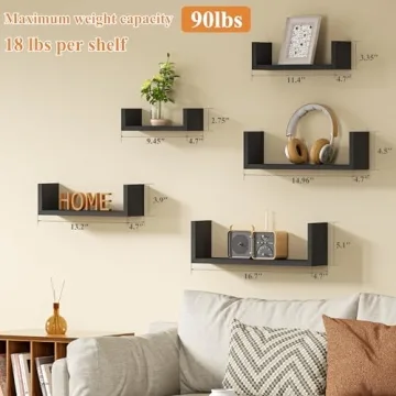 SRIWATANA 5-Piece Floating Wall Shelves Set