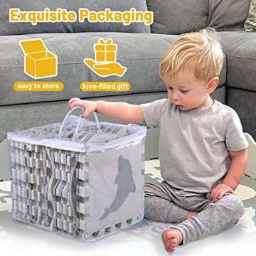 SUPERJARE 0.56” Extra Thick Baby Play Mat with Fence, 59.6"×59.6“ Interlocking Foam Floor Tiles, Non Toxic Crawling Mat for Playroom & Nursery, Neutral Color for Infants, Baby & Toddler